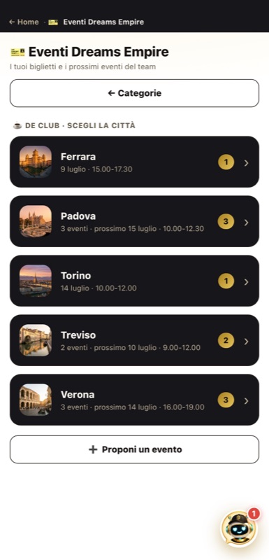 App del Team — eventi e biglietti